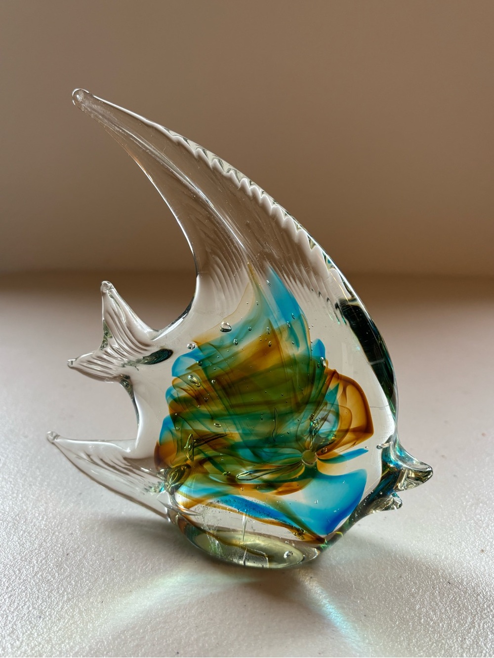 Handblown Glass Angelfish Sculpture - Blue & Amber